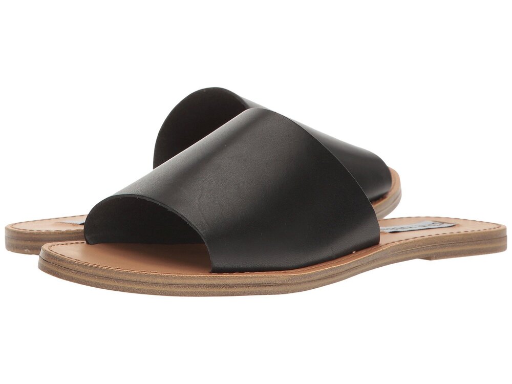Steve Madden Women's Grace Flat Sandal, black leather, 7.5 M US